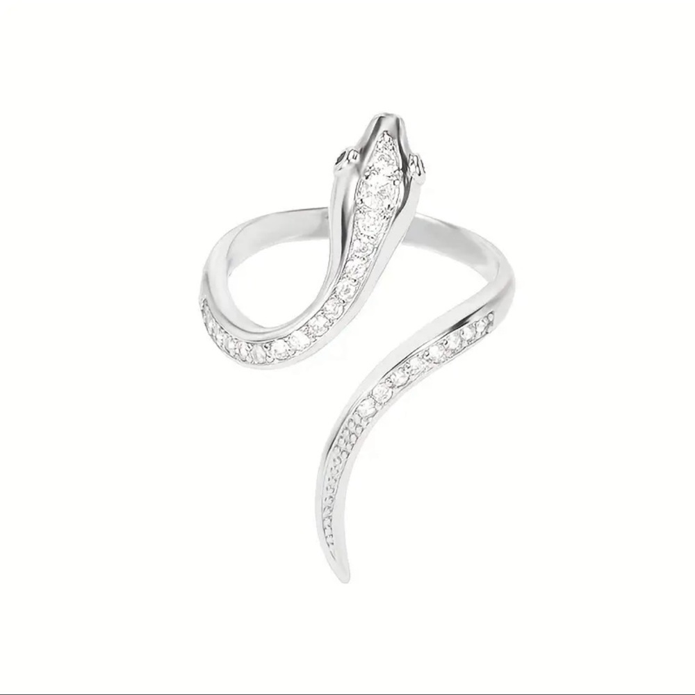 Snake Ring Silver and Rhinestone Adjustable Animal Ring New
